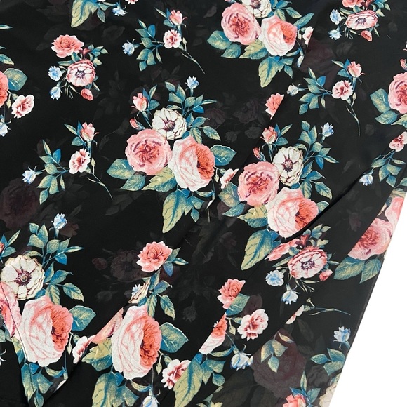 Siren Lily Women’s Floral Kimono 3X Sheer Black Rose Print Open Front - Picture 2 of 4